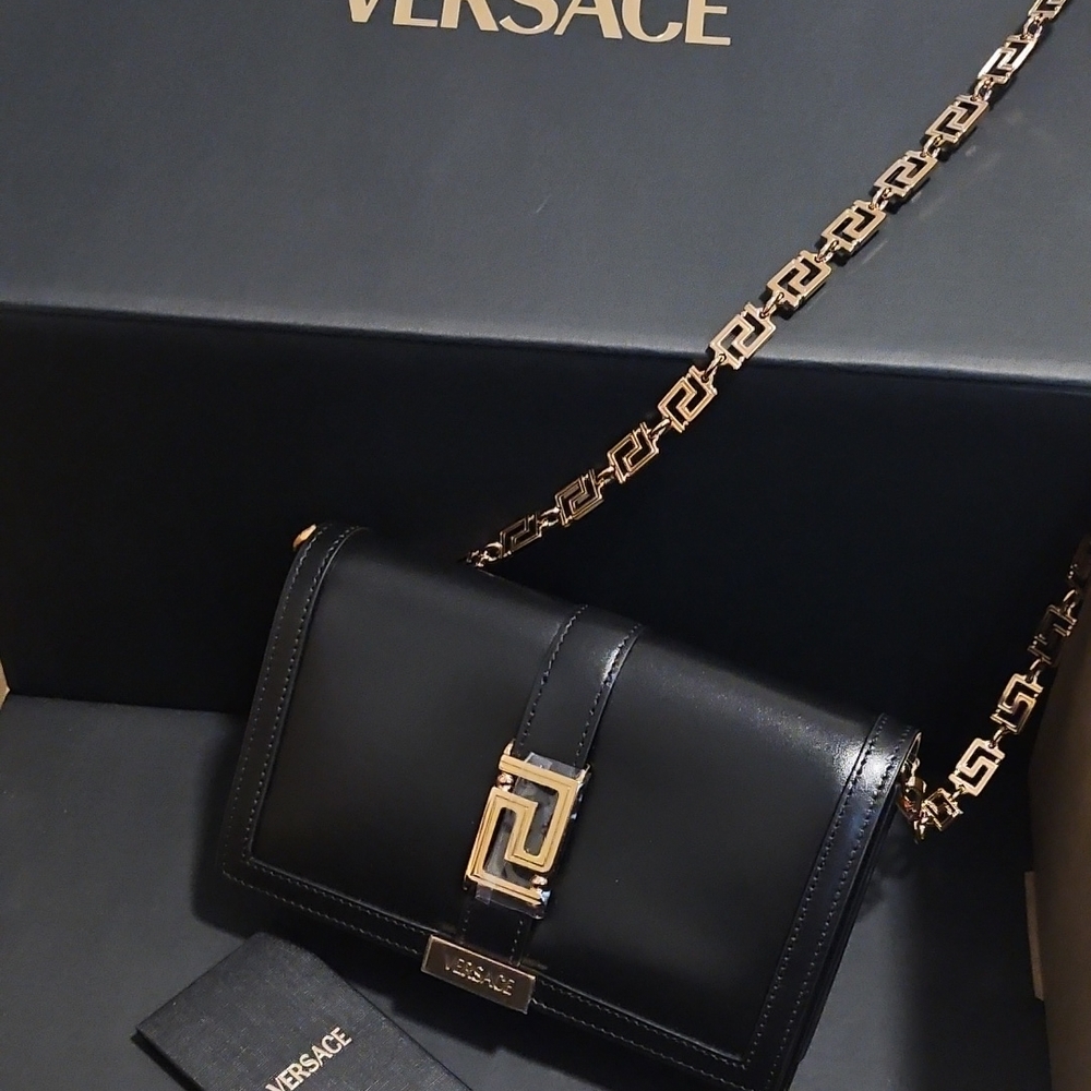 Versace Black Crossbody Bag with Gold Chain